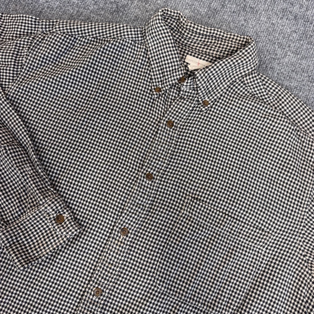 Vintage J.CREW Oarsman Houndstooth Shirt Mens Medium Black Cream Flannel Pocket